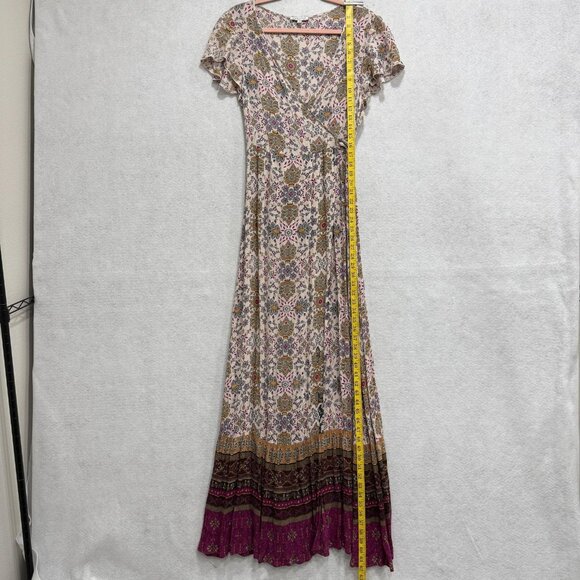 Patrons of Peace Dress Womens Small Floral Wrap Maxi Boho Flutter Sleeve V Neck - Picture 5 of 11